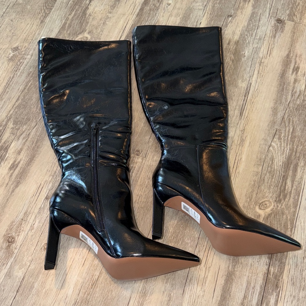 ASOS Black Patent Over-the-Knee Pointed Toe Heeled Boots